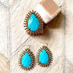 Kendra Scott RARE Turquoise & Gold Statement Jewelry Set